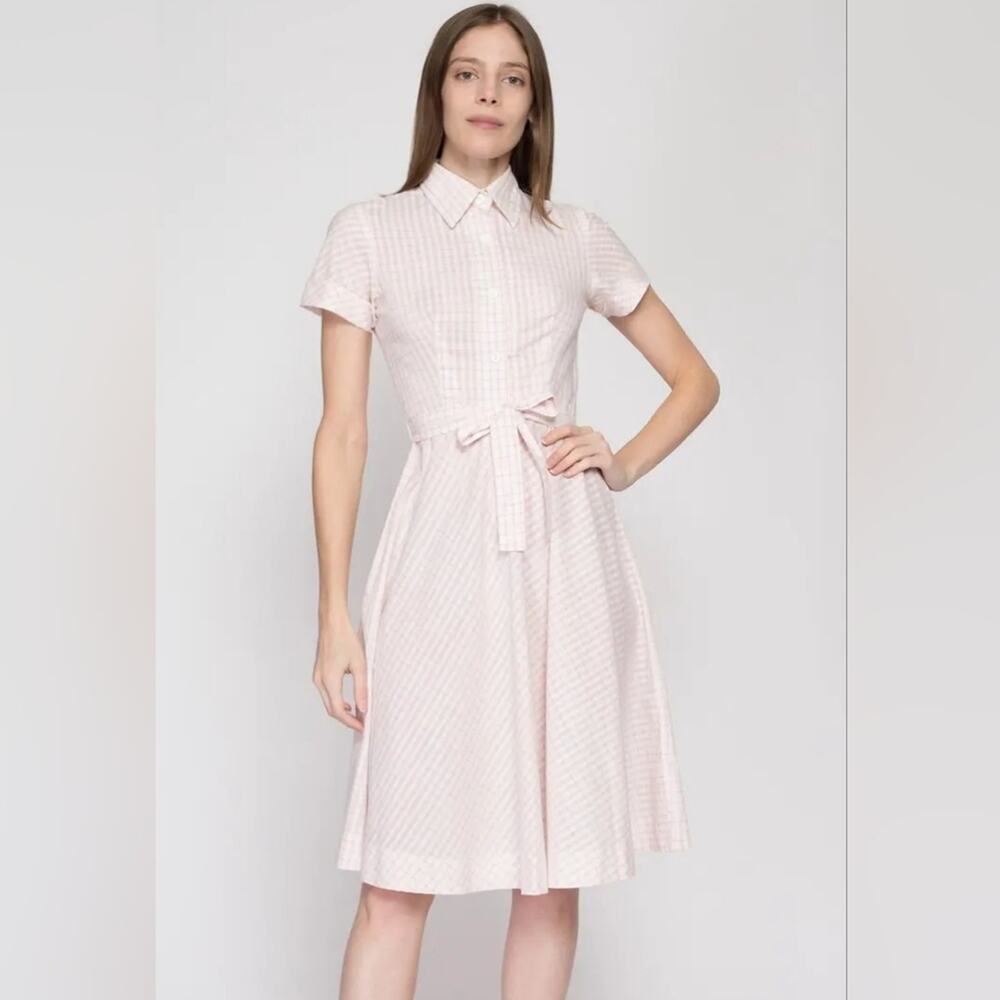Ralph Lauren Chaps Pink Gingham CottageCore Preppy Academia Midi Dress Sz 6